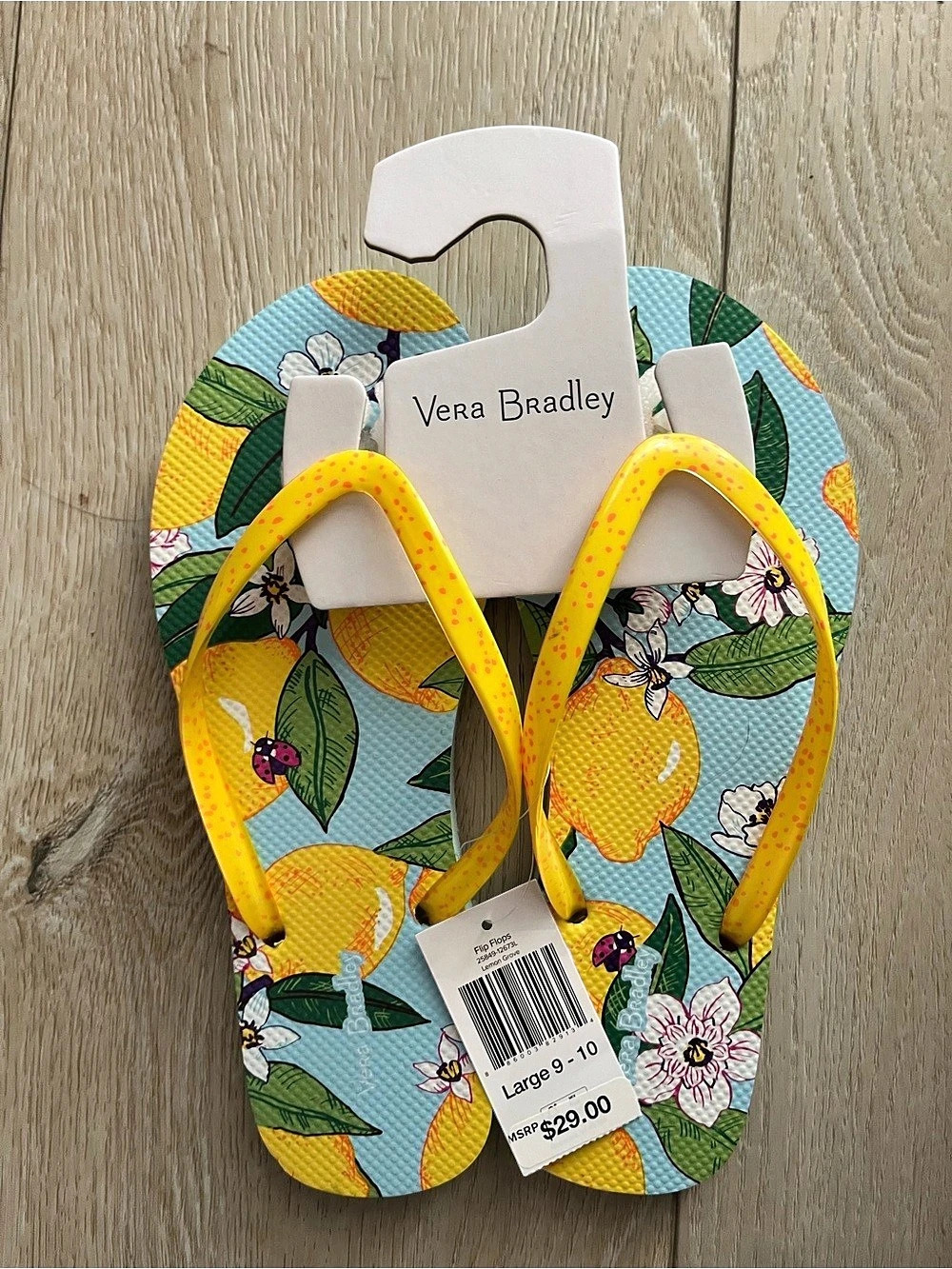 Vera Bradley Flip Flops Floral Sandals Yellow & Green Large 9-10